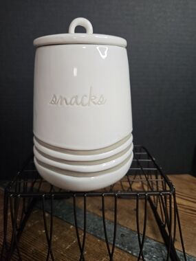 Rae Dunn White Ceramic 'Snacks' Canister with Lid